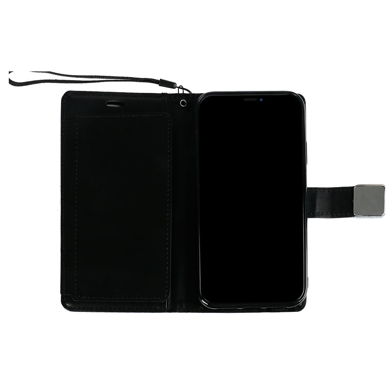Multi Pockets Folio Flip Leather Wallet Case with Strap for iPhone 12